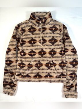 AERO Women’s Southwestern Sherpa‎ 1/4 Zip Pullover M Boho Western Cozy Cowgirl